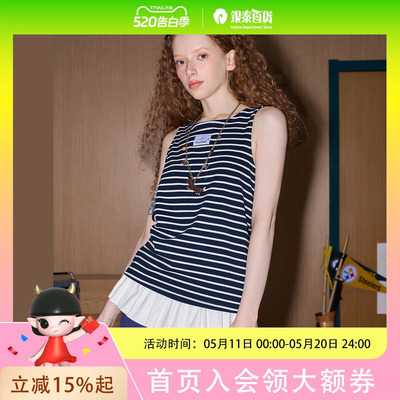 coolhut美式复古学院风时尚条纹无袖上衣2025夏季女背心简