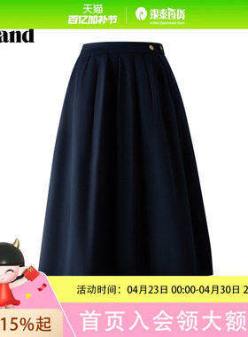 【97%棉】Eland衣恋半身裙女收腰显瘦纯色百褶裙2025冬季EEWHF49R32