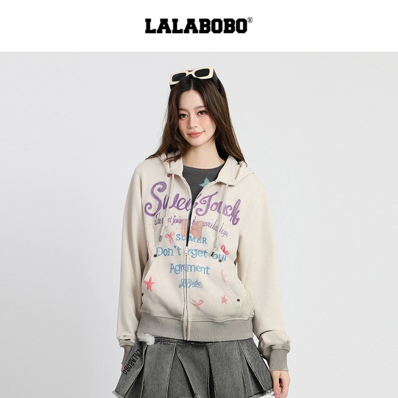 LALABOBO卫衣连帽女款时尚开襟外套