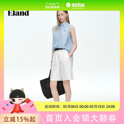 【亚麻】Eland衣恋衬衫女气质简约无袖显瘦上衣2026春夏新款EEYWG25E03