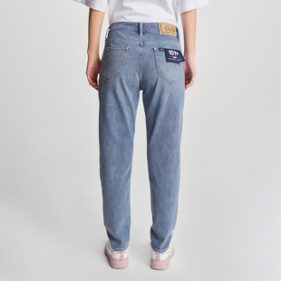 Lee商场同款24春夏413标准高腰精玉透凉中蓝色女牛仔裤凉凉裤