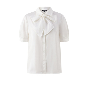 上衣女装 PRICH时尚 短袖 2025夏季 PRYWF2301Q 气质飘带领衬衫