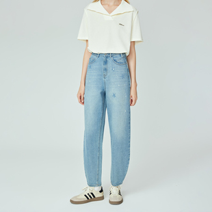 女春秋星星印花高腰裤 Basic 休闲牛仔裤 百家好时尚 子 House