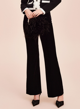 COVEN GARDEN/哥文花园显瘦黑色丝绒微喇叭裤女长裤