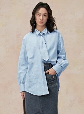 pit复古法式高级感衬衫女2024秋装通勤宽松显瘦上衣-108A430102