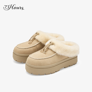 73hours女鞋厚芝士2025冬季厚底雪地靴女勃肯包头懒人毛毛鞋