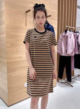 菲姿 女士圆领宽松条纹连衣裙F3B416