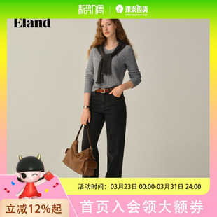 2025冬季 Eland衣恋牛仔裤 棉质长裤 宽松阔腿裤 EETJF4TE02 女时尚