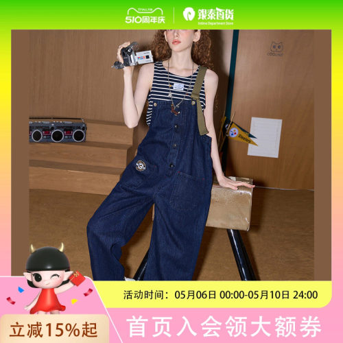 COOLHUT美式复古工装牛仔背带裤2025夏季新款女式连体裤个性潮显瘦