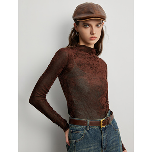 T恤女2024秋季 Basic 丝绒打底长袖 百家好美拉德半高领修身 House