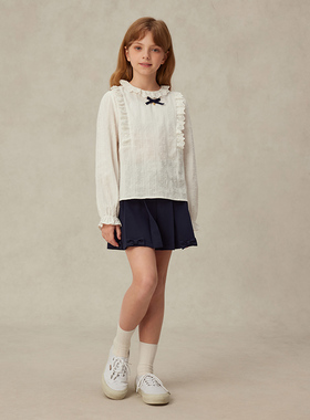 eland kids衣恋童装女童衬衫  翻领蝴蝶结