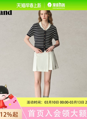 Eland衣恋T恤女金属扣翻领正肩短袖2025秋季航海