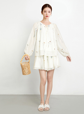 TomorrowRose塞纳河畔刺绣高腰短裙2562133