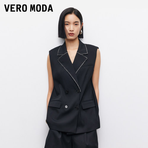 Vero Moda背心马甲2025夏季新款翻领双排扣设计修身上衣325234002