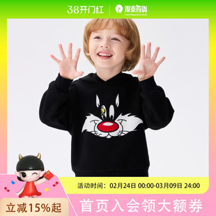 马拉丁童装儿童卫衣2026春装小童卡通贴布绣连帽卫衣