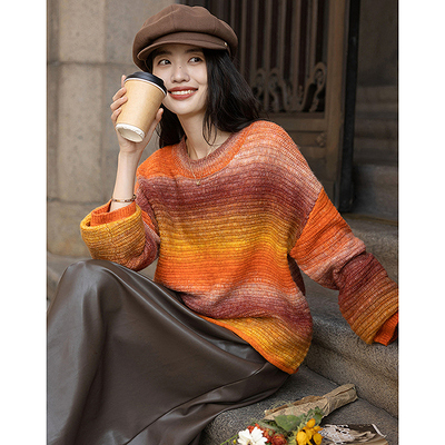 dme德玛纳【冬日时尚】冬季温暖绒感不规则渐变线衫宽松包容身材针织衫上衣G540420342403