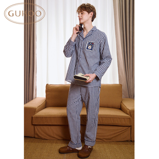 家居服套装 迪士尼联名米奇格子男士 果壳睡衣男春秋款 Gukoo