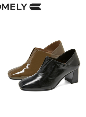COMELY康莉粗跟秋冬老钱风深口单鞋KYQ56635D