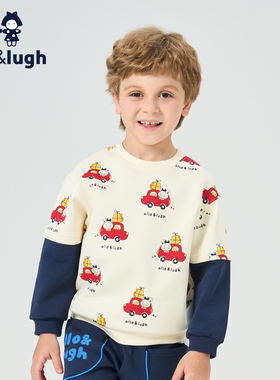 allo&lugh阿路和如 男童春秋满印小汽车假两件拼接圆领卫衣卫衣ABEB1TC03E