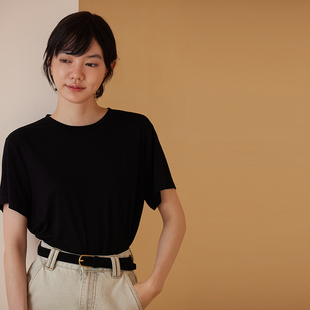 哈齿小姐 薄爽软绵绵纸片人T恤垂顺基础款弹力通勤圆领短袖上衣女