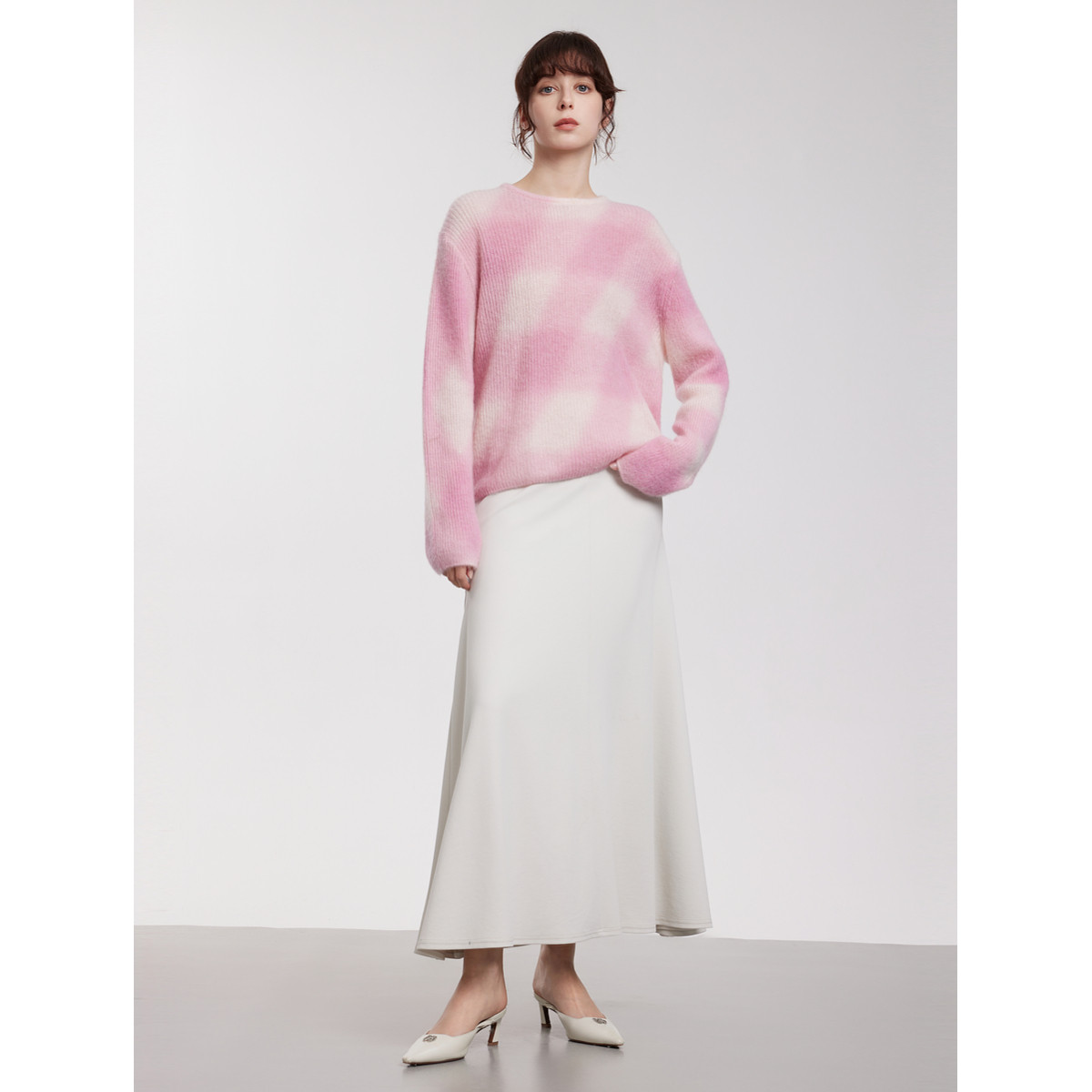 【商场同款】ELLE马海毛绵羊毛格纹渐变针织衫女2025春季款上衣