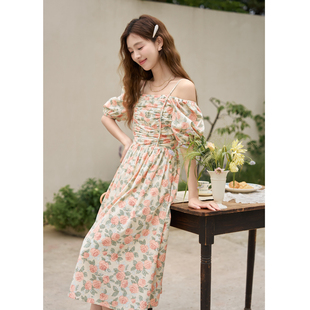 谜秀【100棉！！】人间小浪漫~碎花连衣裙法式方领长裙MXC33L1397