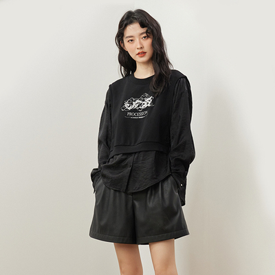 pit 2024春装国风精致刺绣设计感拼接圆领卫衣112D410319