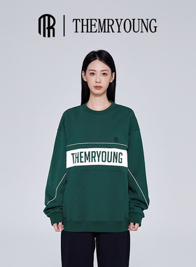 THEMRYOUNG密特扬秋卫衣反光条拼接印花休闲宽松上衣24MY3MTJ015