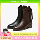 百思图2025冬粗跟显瘦V口骑士短靴女加绒马丁靴F3013DZ5