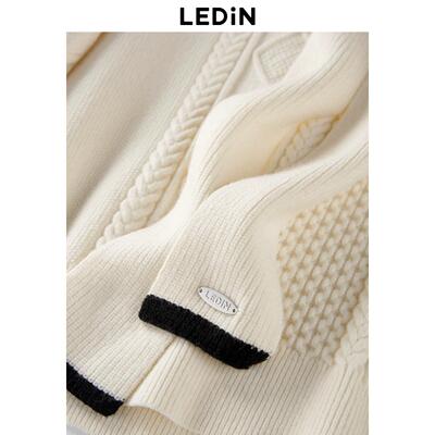 乐町系带宽松毛衣23年秋冬休闲绞花针织衫C1EED4275