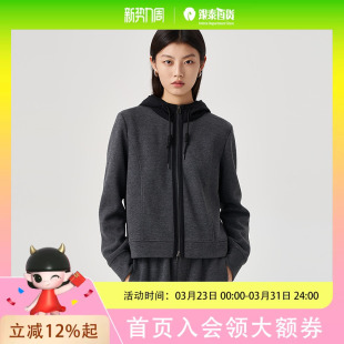 OTT宽松短款 拼接连帽抽绳卫衣外套女简约上衣