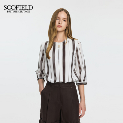 【易打理】Scofield女装都市气质圆领竖条纹衬衫显瘦2025