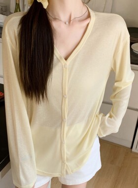 MYREALITY薄款V领宽松针织开衫空调衫H168