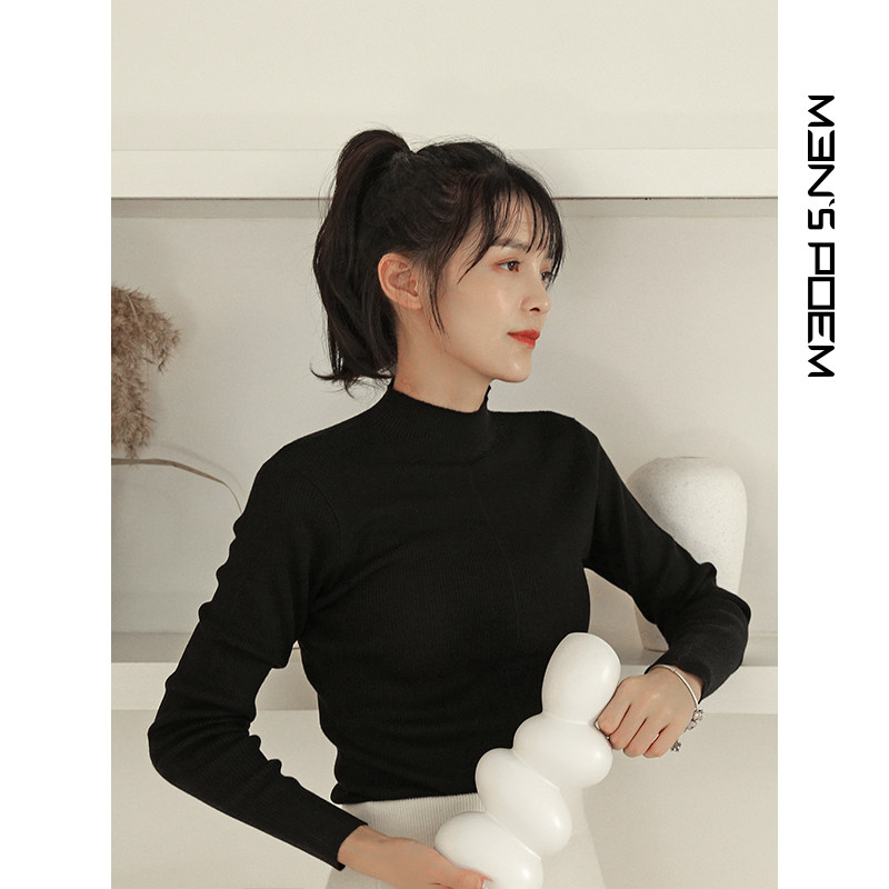 MENS POEM曼茨帛春秋季女式舒适显瘦半高领羊毛衫C20H012