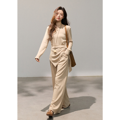 谜秀松弛感套装收腰绑带针织上衣+裤子春季MXF11T1465