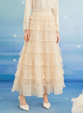 COVEN GARDEN/哥文花园木耳边雪纺a字半身裙蛋糕裙