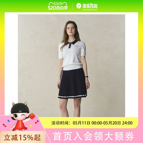 【勃艮第红】Eland衣恋针织T恤女polo领H型修身短袖2025夏季EEKWF23T7B