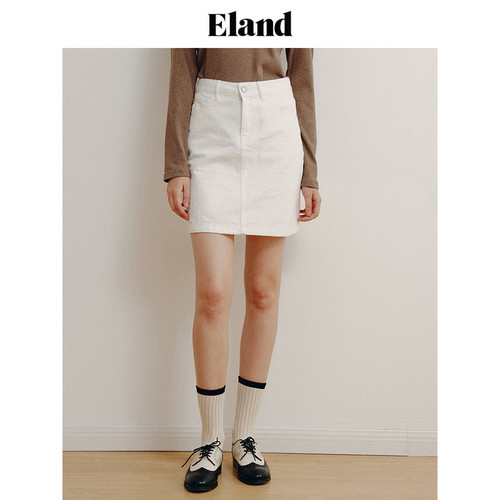Eland衣恋半身裙女简约风直筒包臀裙牛仔短裙A字裙女EEWJD38Y01