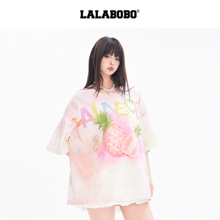 渐变条纹上衣 LALABOBO25年T恤夏女原创潮牌短袖