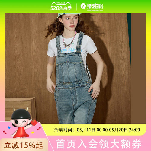 coolhut美式复古宽松直筒休闲牛仔背带短裤女2025夏季新款连体裤