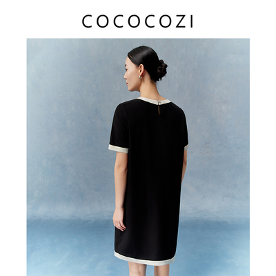 COCOCOZI桑蚕丝显瘦气质圆领小香风连衣裙232CO054