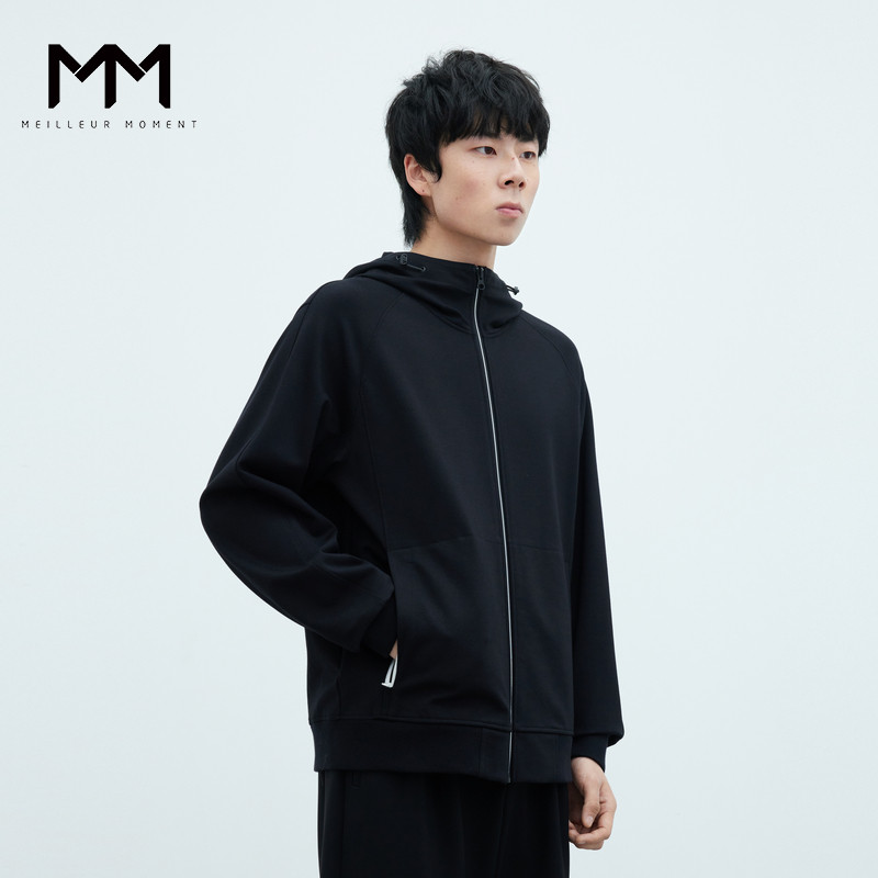 麦檬MM男装24春连帽拉链长袖外套上衣卫衣男黑色9F1200131