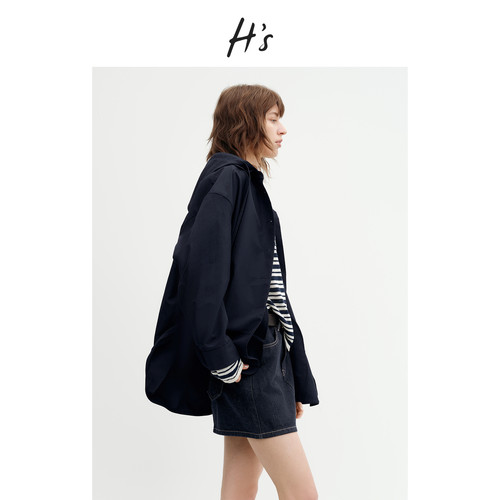 H'S短外套女慵懒感廓形可拆卸连帽外衣