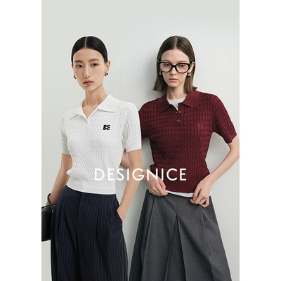 迪赛尼斯miu系短袖醋酸毛针织衫女D24312D8026