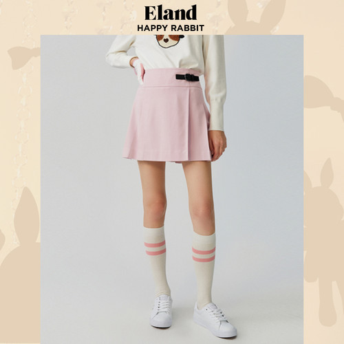 Eland衣恋半身裙女低腰皮袢百褶半身裙短款A字裙