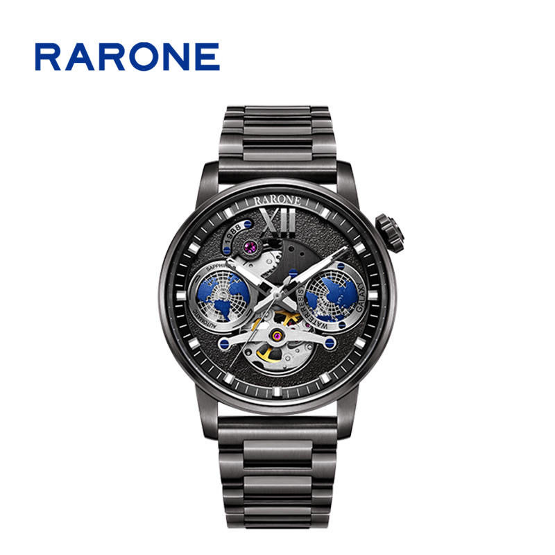 RARONE雷诺银河系列镂空时尚机械手表防水钢带腕表