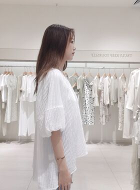 TKY SHOP 女士V领泡泡袖雪纺衫10G1QD02Z343