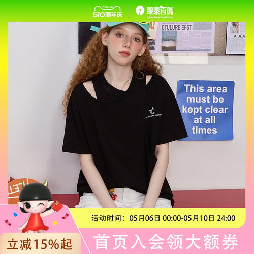 coolhut美式复古字母印花短袖T恤女2025夏季新款宽松显瘦上衣