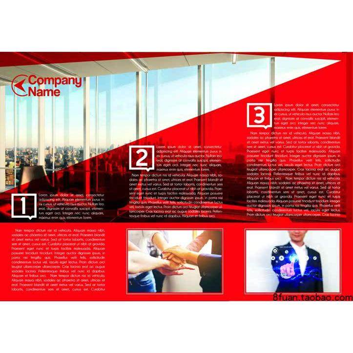 红色艳丽通用公司企业三折页宣传广告传单PSD设计素材模板源文件
