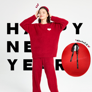 本命年红色睡衣半边绒加厚保暖外穿家居服2026冬马年情侣套装女